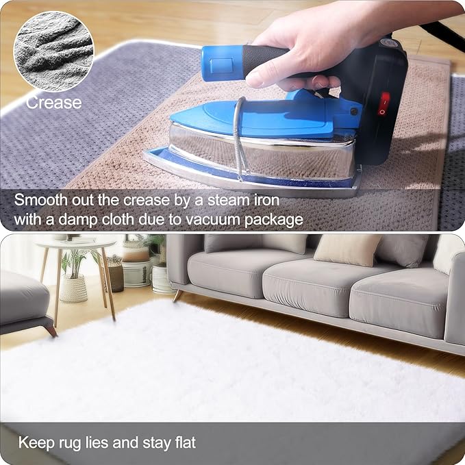 qulint 8x10 Area Rugs for Living Room, Soft Fluffy White Rug for Bedroom Shag Shaggy Large Carpet for Nursery, Modern Fuzzy Plush Alfombras for Dorm Classroom Kid Room Home Decor (8ft x 10ft, White)