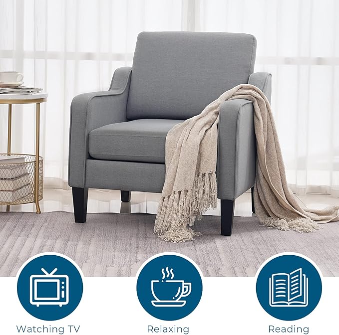 VINGLI Modern Accent Chairs Set of 2, Grey Living Room Chairs Comfy Armchair for Bedroom, Upholstered Sofa Chair Reading Chair for Small Spaces, Apartment, Waiting Room