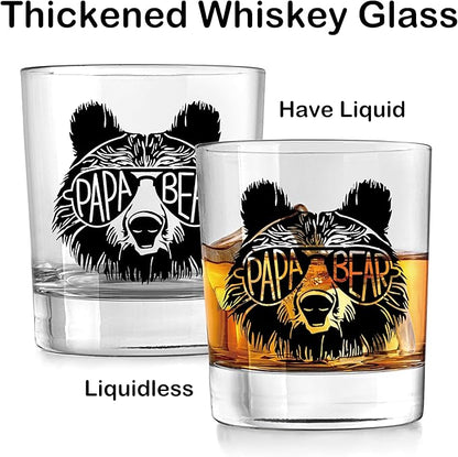 Nogrit Papa Bear Whiskey Glasses 10 oz, Papa Dad Gifts for Father's Day Birthday from Son Daughter Old Fashioned Rocks Glasses for Men Drinking Cocktail Scotch Vodka Tequila Rum