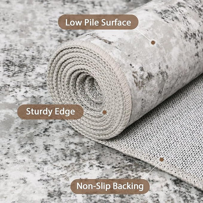 GENIMO Washable Area Rugs for Living Room, 8x10 Modern Non Slip Rugs, Low Pile Lightweight Soft Print Rug for Bedroom, Dining Room, Home Office, Grey