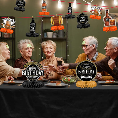 Whiskey pattern Birthday Party Decorations for MenTable Centerpiece Whiskey Honeycomb Table Toppers for 30th 40th 50th 60th 70th 80th Birthday decorations
