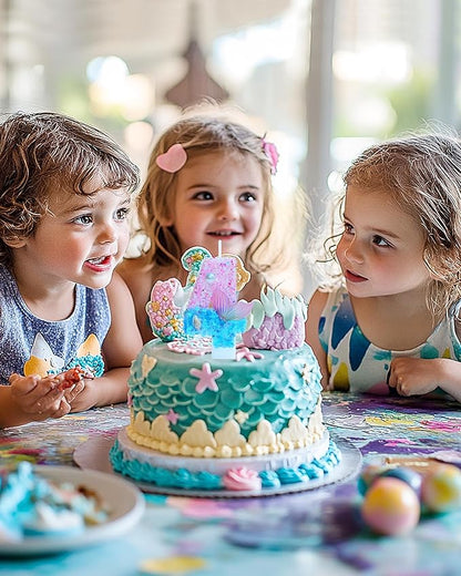 Mermaid Themed Birthday Candles, Number 4 Girls Glitter Birthday Party Supplies,Anniversary Party Decor,2.87 inch Cake Topper Decorations (Mermaid Themed, Number 4)