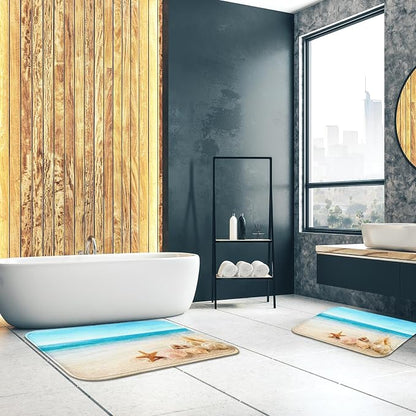 Britimes Bath Mat for Bathroom, Blue Beach Starfish Sea Washable Cover Floor Rug Carpets Floor Mat Bathroom Decorations 18x30 Inches for Kitchen Bedroom Indoor