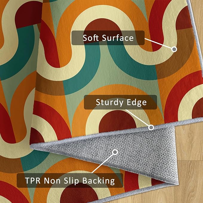 70s Retro Rug 6x9 Checkboard Striped Groovy Pop Pattern Area Rugs for Living Room, Bedroom, 70s Retro Home Decor Accessories Indoor Carpet, Non Slip & Machine Washable, GD0359