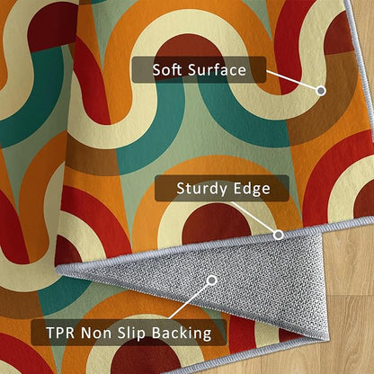 70s Retro Rug 6x9 Checkboard Striped Groovy Pop Pattern Area Rugs for Living Room, Bedroom, 70s Retro Home Decor Accessories Indoor Carpet, Non Slip & Machine Washable, GD0359