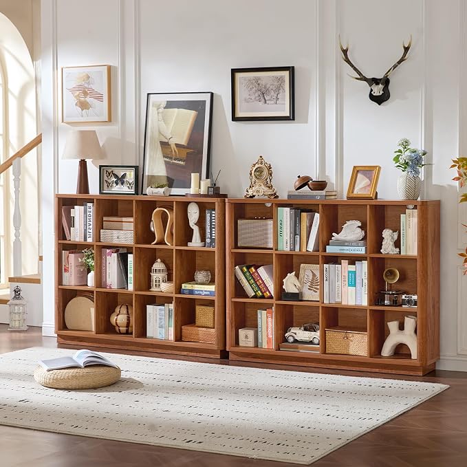 Joaxswe 12 Cube Storage Organizer, Wood Floor Standing 3-Tier Cubby Bookcase