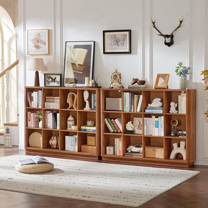 Joaxswe 12 Cube Storage Organizer, Wood Floor Standing 3-Tier Cubby Bookcase