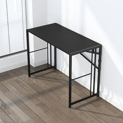 Lutown-Teen Narrow Folding Computer Desk 35 inch, Writing Gaming Computer Desk for Small Spaces, No Assembly Required Small Office Table, Black