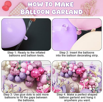 Butterfly Balloon Arch Kit, 135 PC Purple and Purple Butterfly Fairy Birthday Balloons Garland, Metallic Pink Cream Balloons Foil Balloons, Fairy Theme Baby Shower Birthday Decorations for Girls
