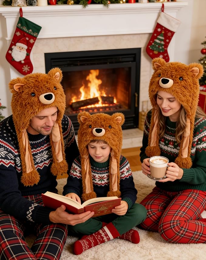 dressfan Plush Animal Hat with Ear Flaps,Novelty Christmas & Birthday Gifts for Adults & Children,One Size Fits All
