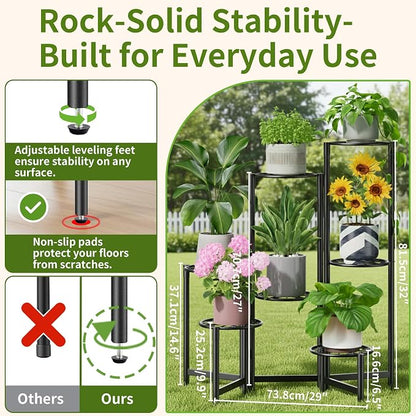 Plant Stand Outdoor,7 Tier Foldable Corner Tall Plant Shelf for Multiple Plants Flower Pot Holder Display Stand for Living Room Balcony Garden Patio -BlackS