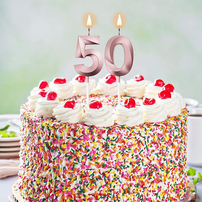 BBTO 50th Birthday Candles Number Candles Cake Topper Decoration for Birthday Wedding Anniversary Celebration Supplies(Rose Gold, 50th)