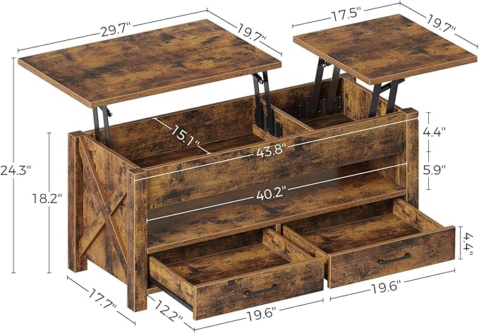 Seventable Coffee Table, 47.2" Lift Top Coffee Table