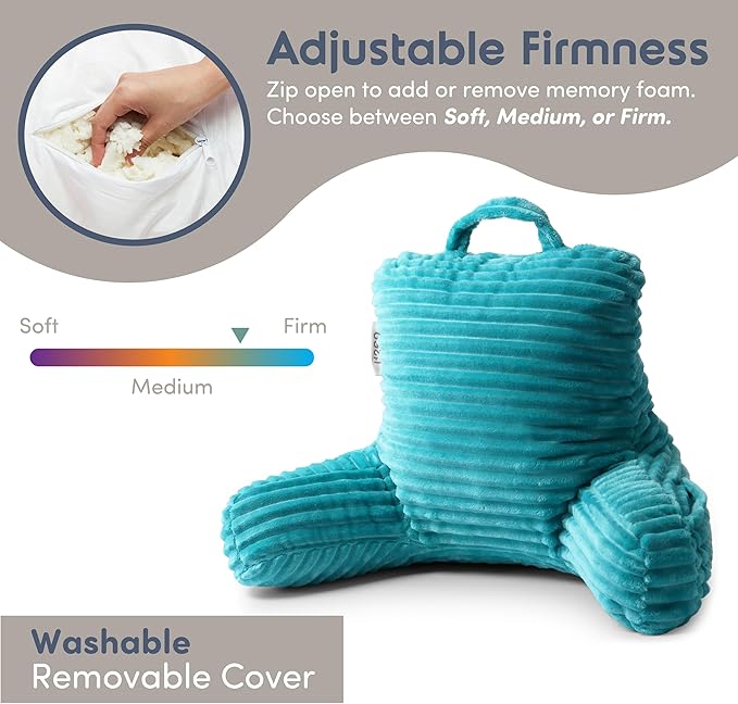 Nestl Reading Pillow for Kids & Teens with Shredded Memory Foam, Luxe Cut Plush Backrest Pillows for Reading and Gaming, for use on Couch, Bed, Floor, Adjustable Support with Washable Cover Teal