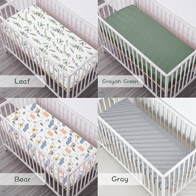 Bimocosy Crib Sheets 4 Pack, Baby Crib Sheets Fitted for Boys and Girls Breathable & Snug Fit, Soft Toddler Bed Sheets for Standard Crib Mattress Nursery Daycare Essentials, Bear Cub