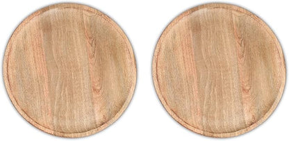 Lightnpro Round Wood Plates - 13 Inch Natural Hand Made Wooden Charger Plates, Easy Cleaning Lightweight Serving Plates for Dishes, Snack, Dessert, Salad - 2 Pack