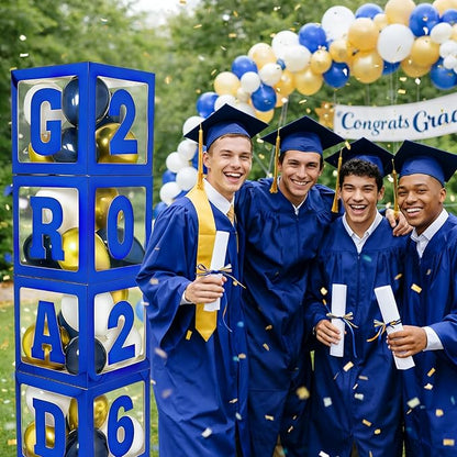 2026 Graduation Decorations - 4Pcs Blue Balloon Boxes with Letters 2026&Grad for Preschool Kindergarten Middle High School College Graduation Party Decorations Class of 2026