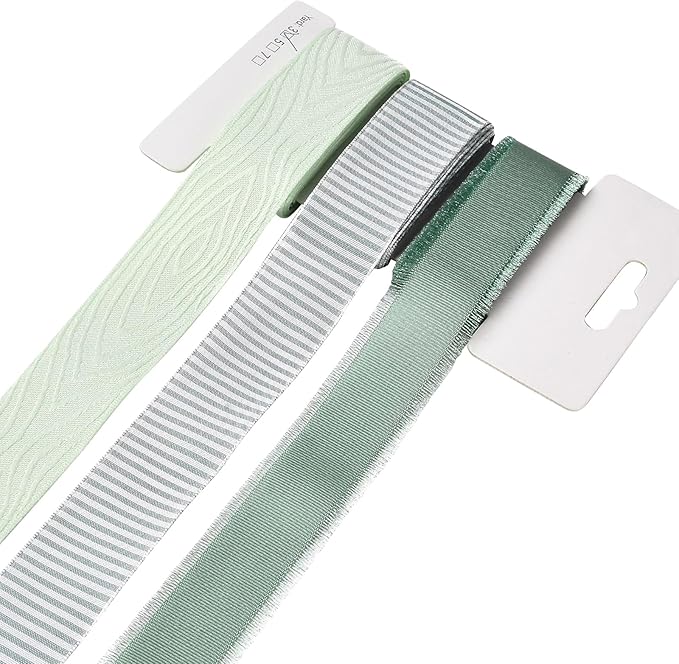 BEEFLYING 3 Styles Green Wire Edged Ribbons for Gift Wrapping Decoration 25~28mm×2.7m Stripe Ribbons Satin Ribbons for Wedding Party Decoration Hair Bows Flower Designs Sewing and Craft, 9 Yards