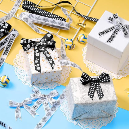 Volleyball Ribbons 5 Rolls 20 Yards, 5/8" Black White Grosgrain Cute Sports Volleyball Ribbons for Gift Wrapping Making Hair Bows Sports Theme Party Decor