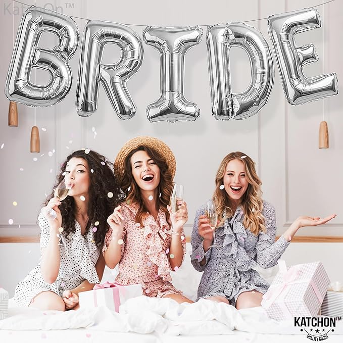 KatchOn, Giant Silver Bride Balloons - 40 Inch | Bachelorette Party Decorations | Silver Bride Balloons Bachelorette for Bridal Shower Decorations | Bridal Shower balloons