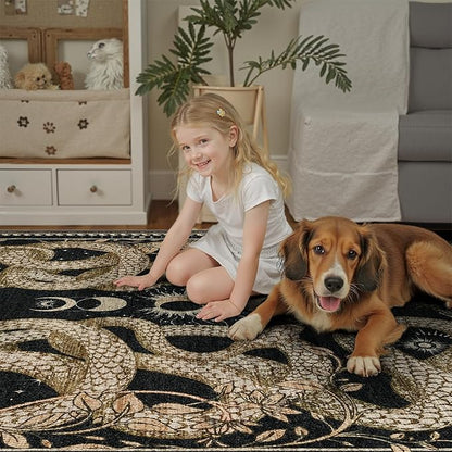 DCX Washable 6x9 Snake Rug, Black Gothic Rug for Living Room, Soft Low Pile Carpet, Kid & Pet Friendly with Rubber Back Non Slip, Stain Resistant Rug for Bedroom Dining Room Office