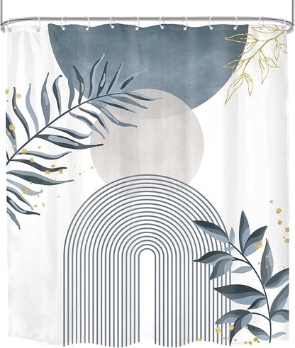 Blue Gray Boho Shower Curtain 60Wx72H Abstract Grey Bohemian Modern Leaves Mid Century Minimalist Plant Bathroom Decor Contemporary Simple Neutral Bath Curtain Fabric Polyester 12 Pack Hooks