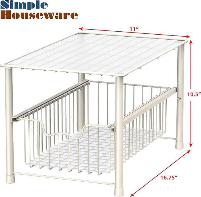 Simple Houseware Stackable Under Sink Cabinet Sliding Basket Organizer Drawer, White