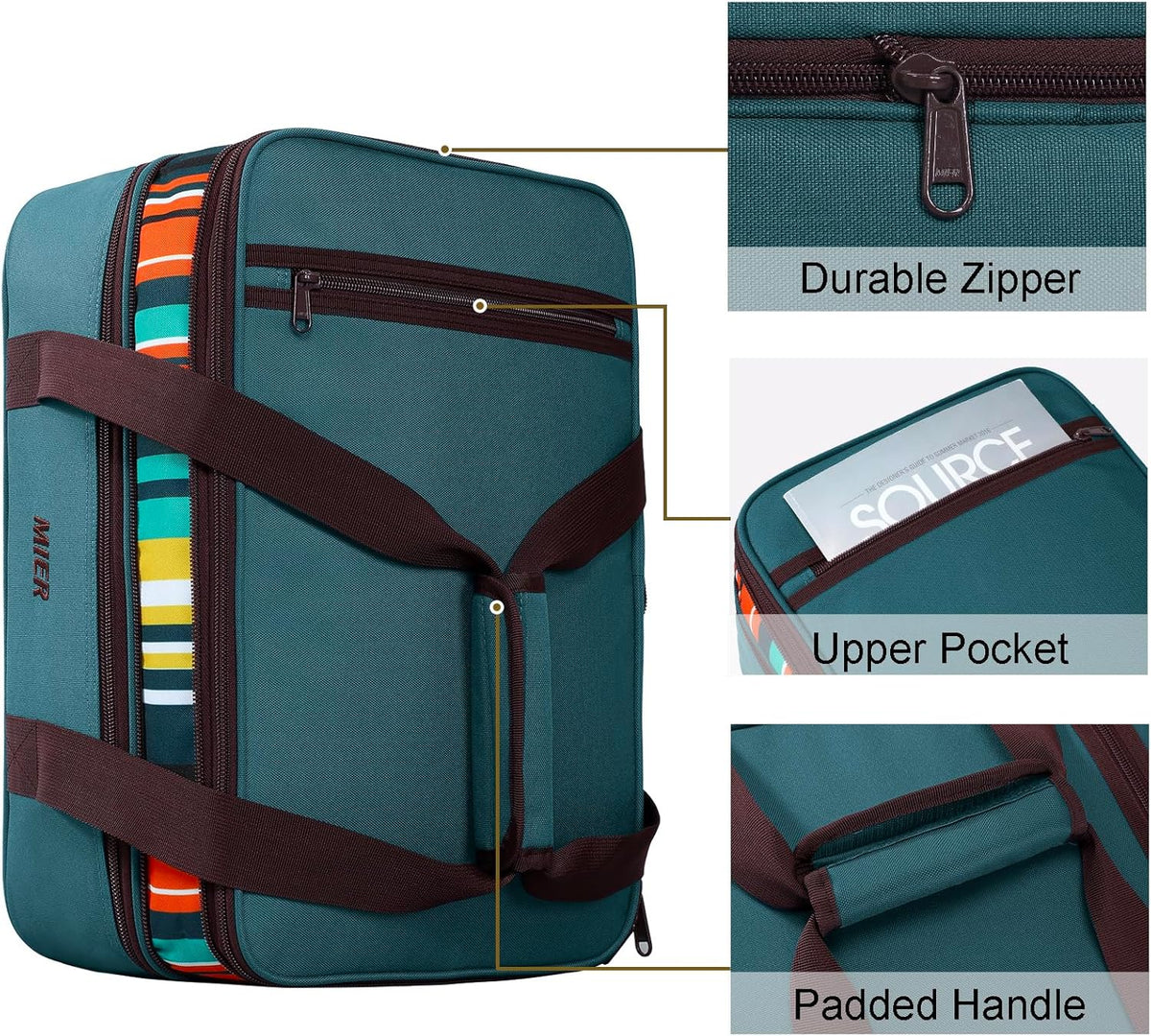 MIER Insulated Double Casserole Carrier Bag for Lasagna Lugger, Potluck Parties, Picnic, Beach, Fits 9 x 13 Inches Baking Dish, Casserole Dish, Expandable by Mid Zipper, Peacock Blue