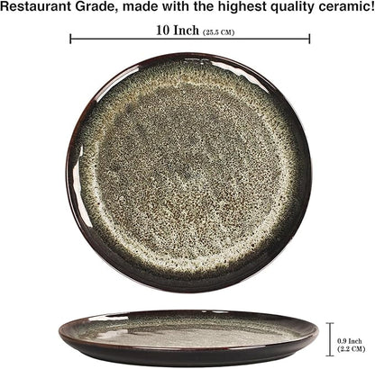 Ceramic Dinner Plates Dish Set,Set of 4,for Lunch snacks -Microwave Oven & Dishwasher Safe,Scratch Resistant,Dinnerware Kitchen Porcelain Serving Dishes 10 Inch Round