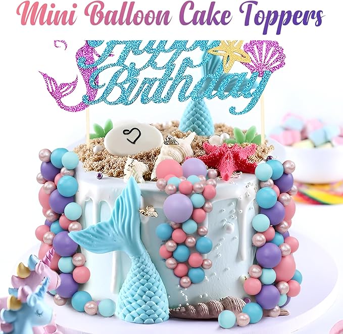 115 PCS Ball Cake Toppers - Mini Balloon Cake Decorations Foam Ball Cupcake Picks DIY Cake Insert Toppers for Birthday Party Wedding Baby Shower - Pink Purple Blue