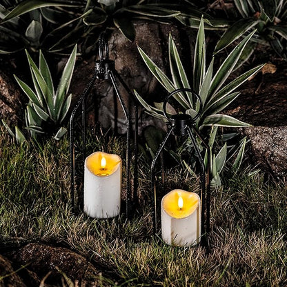 Homemory Modern Farmhouse Lantern Decor with Waterproof Flameless Candle & Remote Timer, 2PCS Black Metal Candle Lantern Decorative for Outdoor Indoor Home Living Room Patio Porch Table