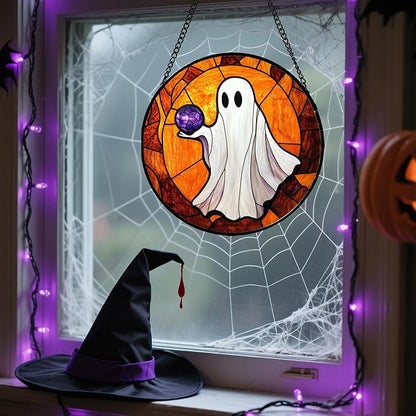 Stained Glass Window Hanging - Halloween Decorations Ghosts Vampire Suncatcher for Doors Garden Indoor Funny Spooky Sun Catchers Gothic Decor Horror Gifts for Women Men Friend 11.8 in