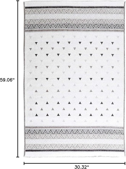 Alfa Rich 3x5 Gray Off White Washable Area Rugs for Living Room Bedroom Kitchen Dining Cotton Runner