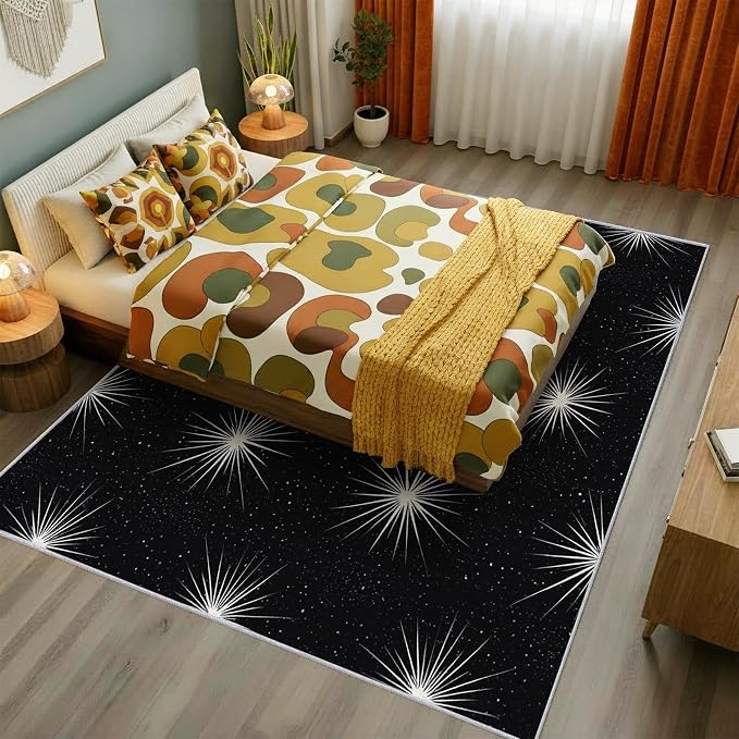 Starburst Rug 5x8 Mid Century Modern Retro Pattern Area Rugs for Living Room, Bedroom, Starburst Home Decor Accessories Indoor Carpet, Non Slip & Machine Washable