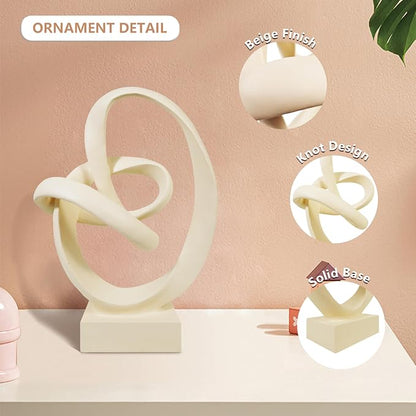 Knot Sculptures, Modern Coffee Table Statues, Abstract Center Piece for Home Office, Dining Living Room Desk Decor, Bookends, 15.5 x 10.5 inch, Beige