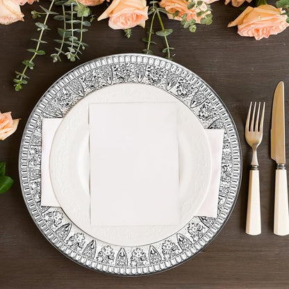 ZENFUN 6 Pack 12" Stainless Steel Charger Plates, Round Metal Plates with Flower Pattern, Large Serving Camping Plates for Home Kichten, Banquets, Parties, Restaurants