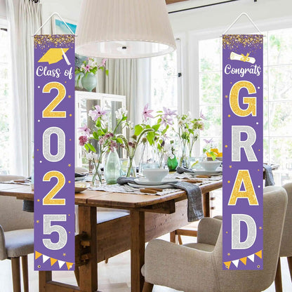 Graduation Decorations 2025 GRAD Banner Purple Porch Door Sign Welcome Banner For Indoor Outdoor Wall Graduation Decorations Class of 2025