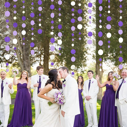 46 Ft Purple and White Circle Dots Garland Lavender Hanging Paper Polka Dot Streamer for Birthday Anniversary Engagement Wedding Baby Bridal Shower Valentine Day Lilac Theme Party Decorations Supplies