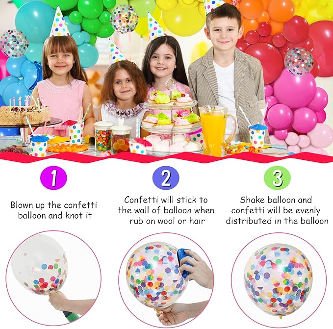 PERPAOL 146pcs Rainbow Balloon Arch Kit, 12 Assorted Multicolor Balloons for Birthday Party, Anniversary, Festival, Carnival Circus Decoration with Star Foil Confetti Balloons