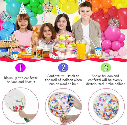 PERPAOL 146pcs Rainbow Balloon Arch Kit, 12 Assorted Multicolor Balloons for Birthday Party, Anniversary, Festival, Carnival Circus Decoration with Star Foil Confetti Balloons