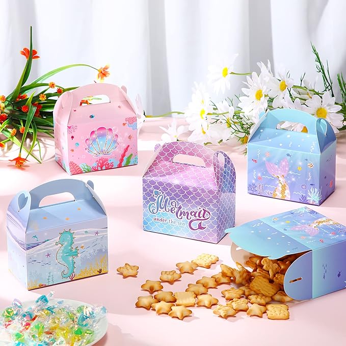 Outus 40 Pack Mermaid Party Favor Goodie Boxes Mermaid Candy Treat Boxes Mermaid Birthday Party Favor Bags Under The Sea Theme Party Birthday Baby Shower Supplies