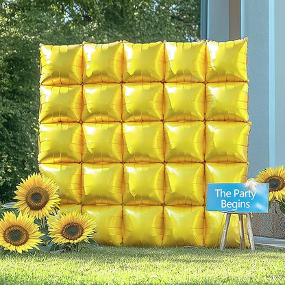 NISOCY 25PCS Yellow Square Foil Balloons Wall Backdrop Thanksgiving Fall Color Balloons Double Sided Balloons Tunnel Arch Kit for Baby Shower Birthday Wedding Sunflower Bee Theme Party Decoration