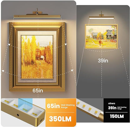 Wireless Picture Light Battery Operated, 1Pack Remote Control Painting Light with Timer, 13Hrs Service Life Art Display Light for Picture Frame Artworking Portrait, Poster, Photo, Mirror_Antique Gold