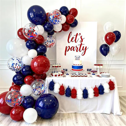 Red White and Blue Balloon Arch Kit,Red and Blue Confetti Balloon,Navy Blue Party Balloons for Birthday Graduation Ceremony New Year Anniversary Celebration Decorations