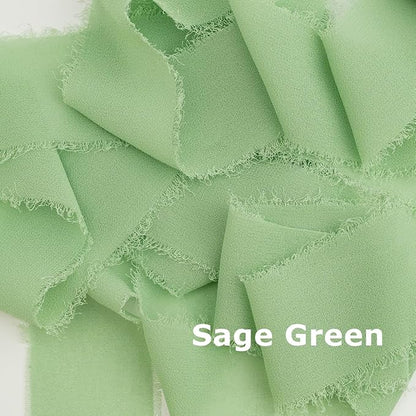 Chiffon Ribbon, Sage Green Silk 1.5''x21Yd Handmade Frayed Fringe Ribbons for Wrapping, DIY Bows, Invitations, Bridal Bouquets, Crafts, Birthday, Wedding, Engagement, Party Decoration, 3 Rolls