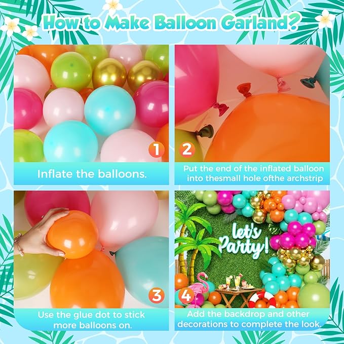 Flamingo Tropical Luau Balloons Arch Kit 162Pcs, Olive Green Hot Pink Orange Gold Summer Hawaiian Balloons Garland Kit for Aloha Birthday Baby Shower Summer Beach Pool Party Decorations