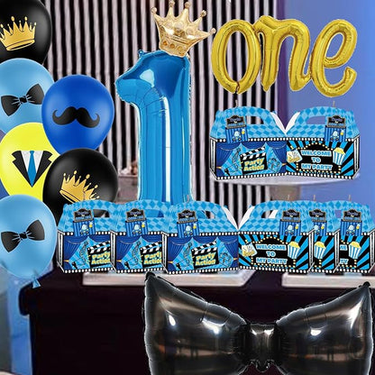 Apinwin 24 Set Blue Black Boss Gift Boxes With Thank You Tags, Little Gentleman Mr Onederful Boy Birthday Goodie Candy Treat Bags Party Favor Decorations Supplies