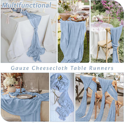 2Pack Dusty Blue Table Runner 10FT Cheese Cloth Table Runner 35x120Inch Long Boho Table Runners Rustic Gauze Table Runners for Party Wedding Bridal Shower Baby Shower Decorations