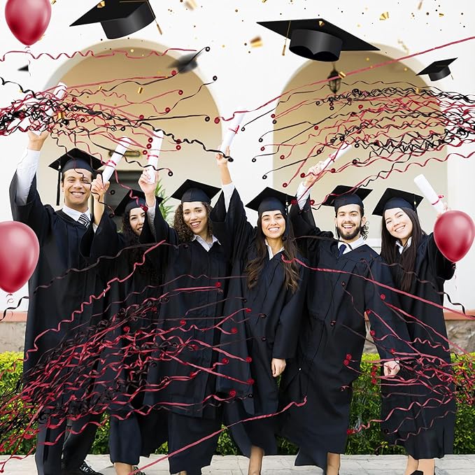 WinnerWhy 30 Pcs No Mess Confetti Poppers Hand Throw Streamers Party Poppers for Graduation 2026 Birthday Celebrations Wedding Engagement Bachelorette Party Supplies(Black and Wine Red)