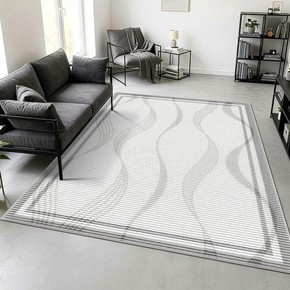 Merelax 5x8 Area Rug for Bedroom - Washable Non-Slip Large Area Rug, Indoor Floor Carpet Low Pile Soft Farmhouse Rug for Dining Room, Mudroom, Modern Aesthetic Abstract Geometric Decor, Grey